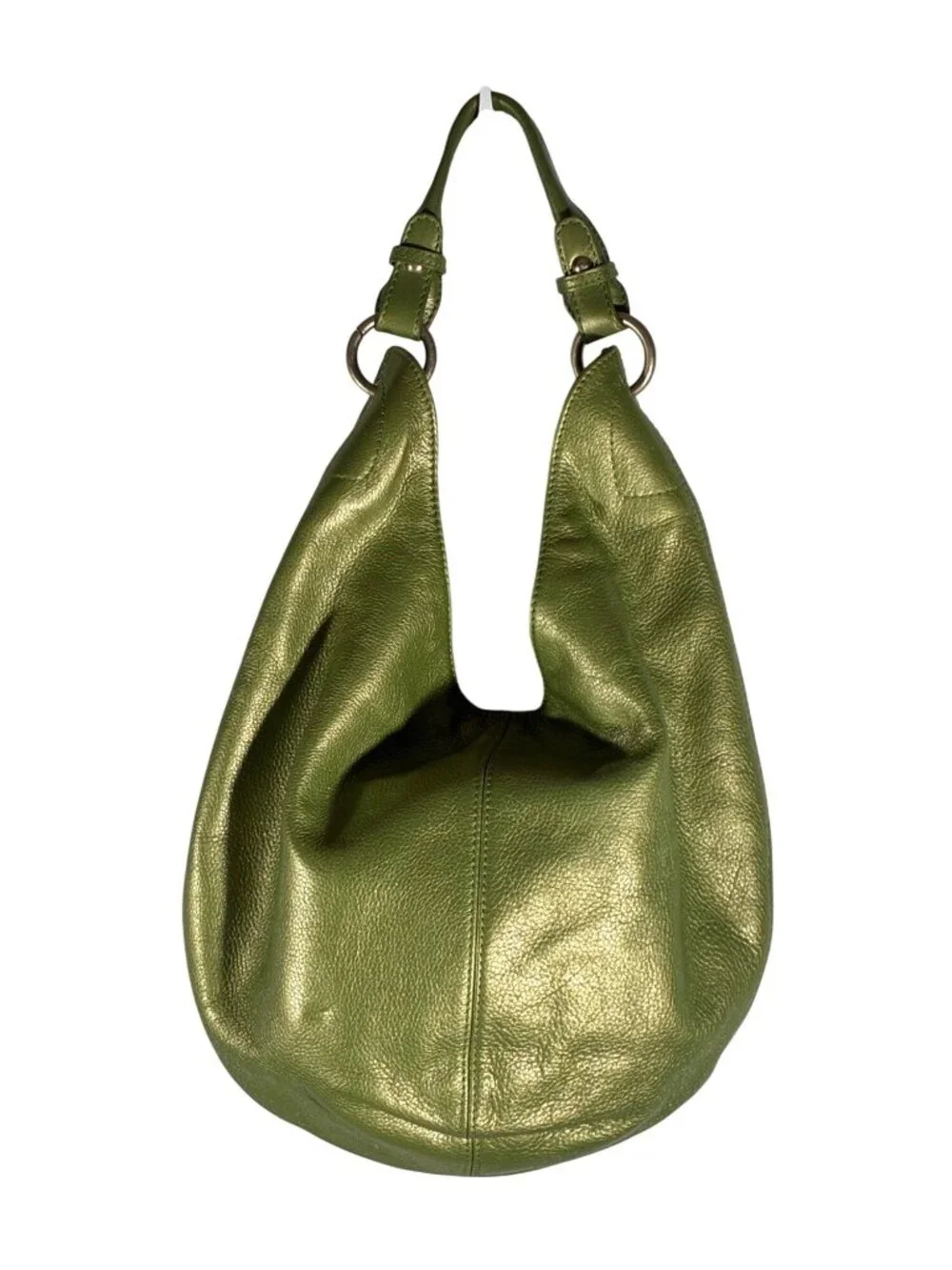 Hobo International rare Green Metallic pebbled Leather Hobo Bag Orange Interior